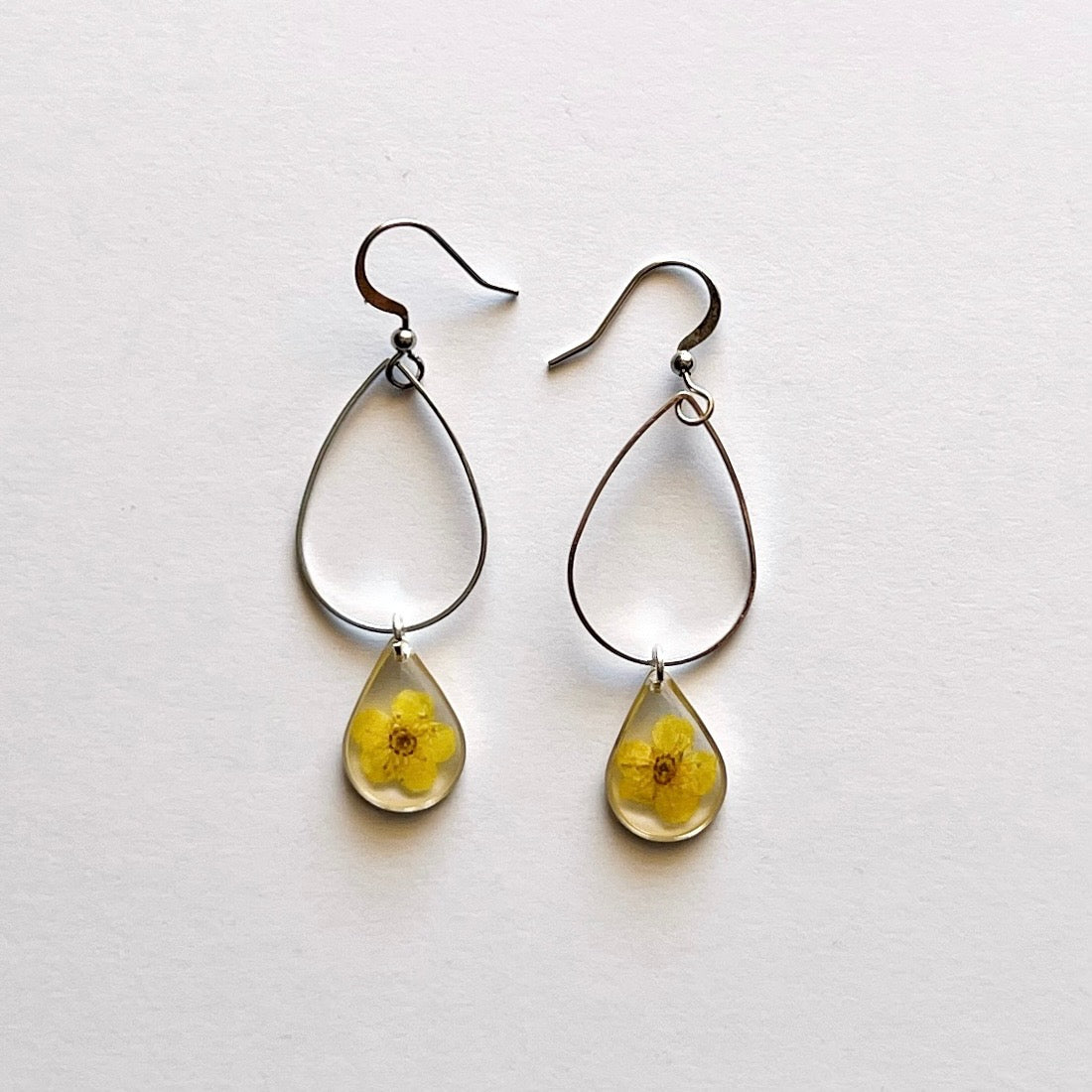 Silver Tear Drop Dangle Wildflower Earrings