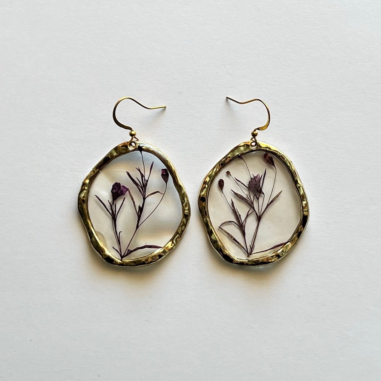 Purple Wildflower Gold Circle Earrings