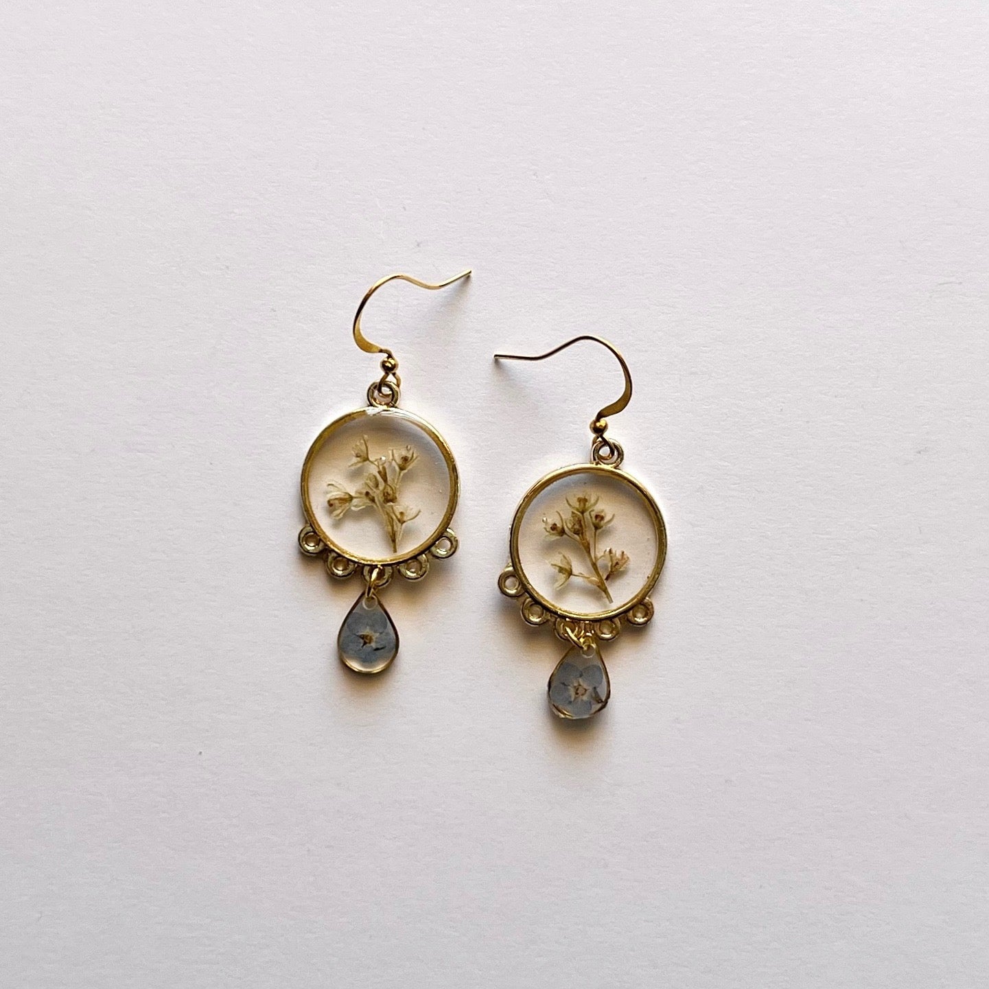 Gold Dangle Wildflower & Forget Me Not Earrings