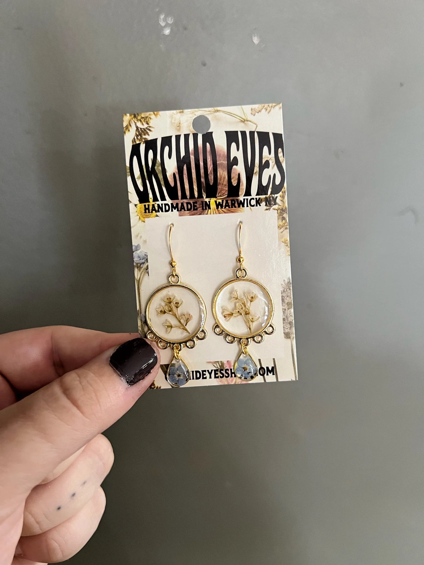 Gold Dangle Wildflower & Forget Me Not Earrings