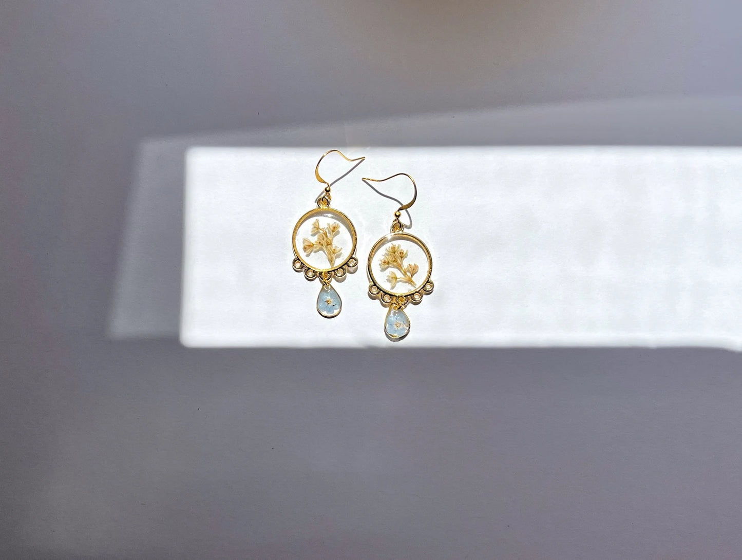 Gold Dangle Wildflower & Forget Me Not Earrings