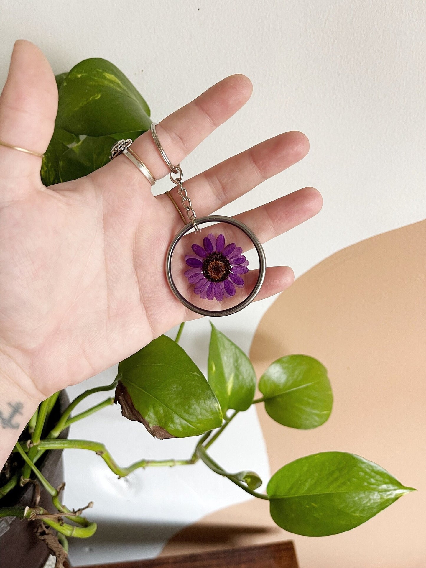 Purple Daisy Keychain